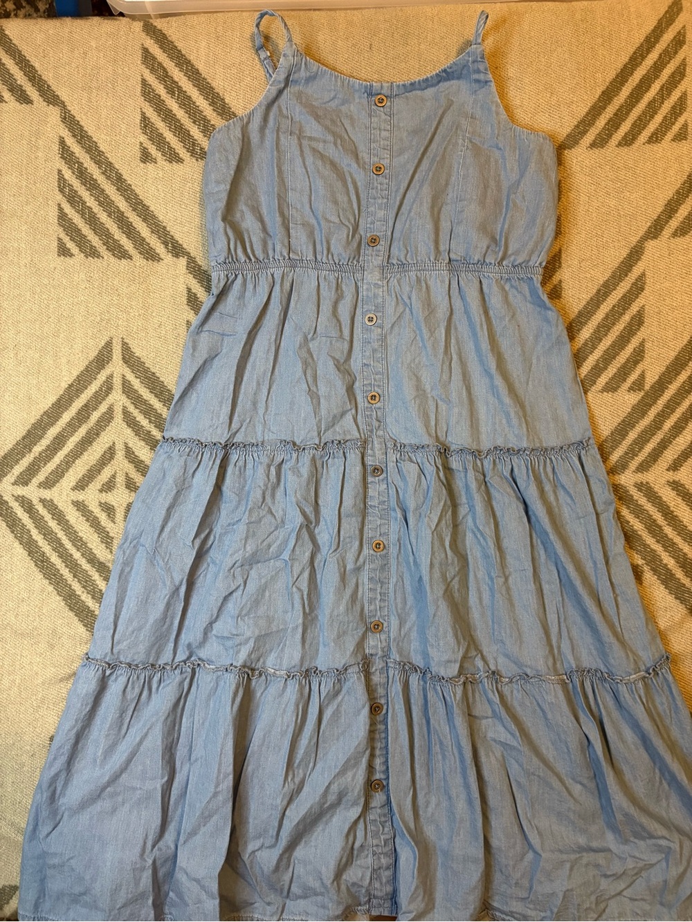 kidpik Light Blue Button-Front Tiered Sundress
